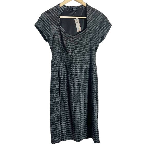 Banana Republic Black Gray Houndstooth Cap Sleeve Sheath Dress 8 Petite - Picture 1 of 6